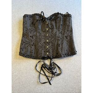 Victorian black gothic ruffled trim brocade whimsigoth corset top 4XL